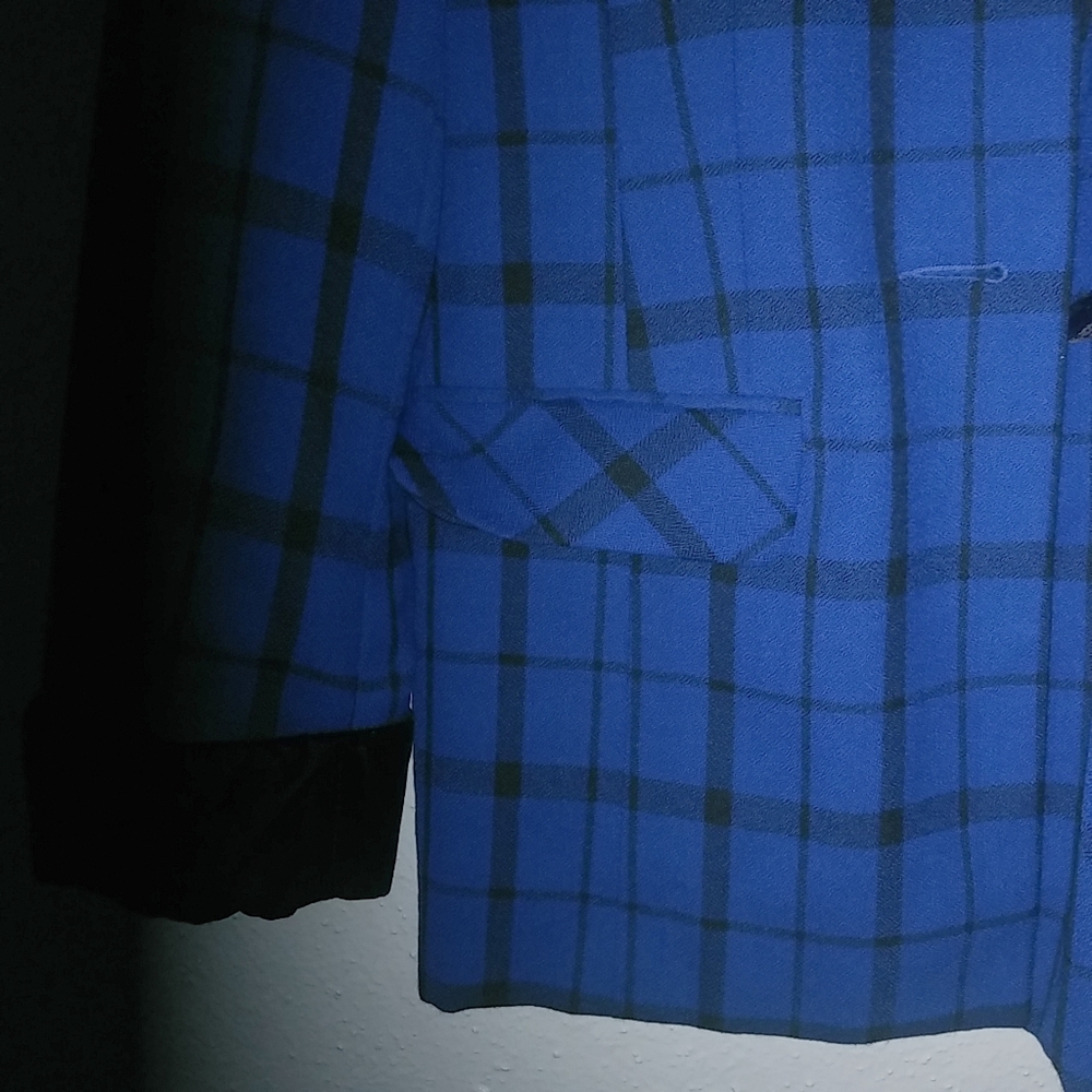 Bianca Nygard 6 Wool Blend Black Blue Plaid Blazer Coat - Picture 3 of 10